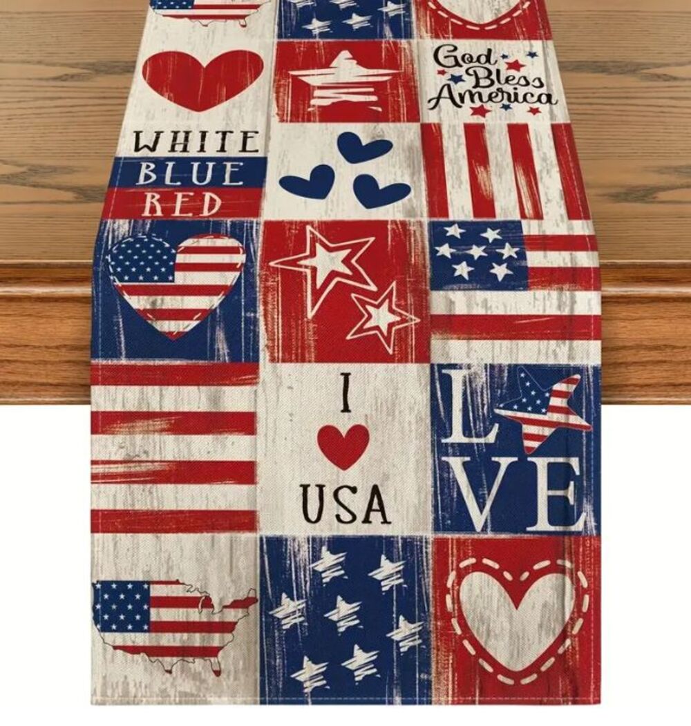 Table runner 13x72in American Flag I love USA Patriotic God Bless America